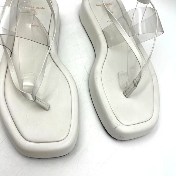 Black Suede Studio Callie Leather Platforms White Leather Thong Wrap Sandals - Picture 3 of 9